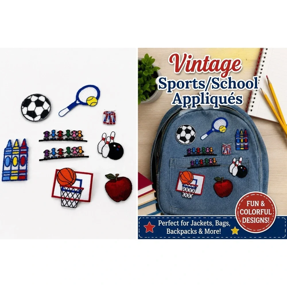 Vintage Sports & School Embroidered Iron On Patch Lot Soccer Basketball Bowling